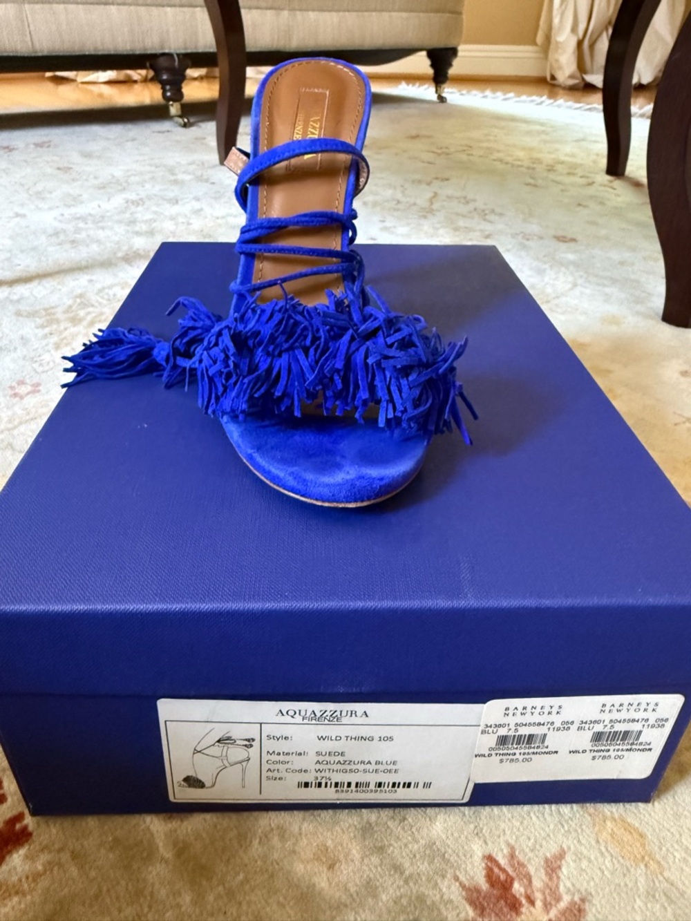 Aquazzura Wild Thing Suede Fringe Mule - Cobalt
